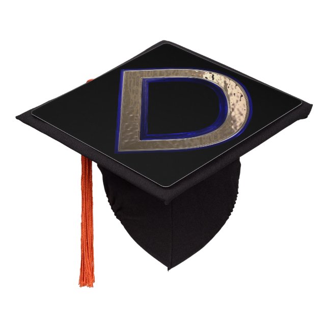 Black & Gold Letter D Monogram Initial Graduation Cap Topper (Angled)