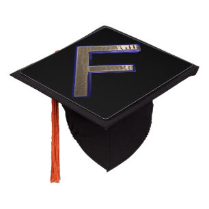 Black & Gold Letter F Monogram Initial Graduation Cap Topper
