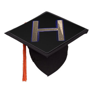 Black & Gold Letter H Monogram Initial H College Graduation Cap Topper
