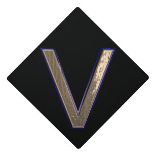 Black & Gold Letter V Monogram Initial V College Graduation Cap Topper