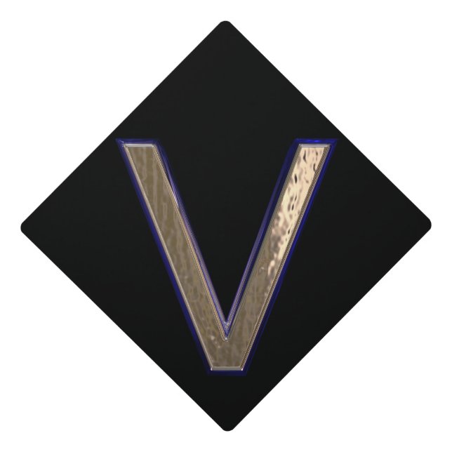 Black & Gold Letter V Monogram Initial V College Graduation Cap Topper (Front)