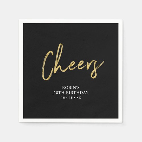 Black  Gold  Lettering Adult Birthday Party  Napkins
