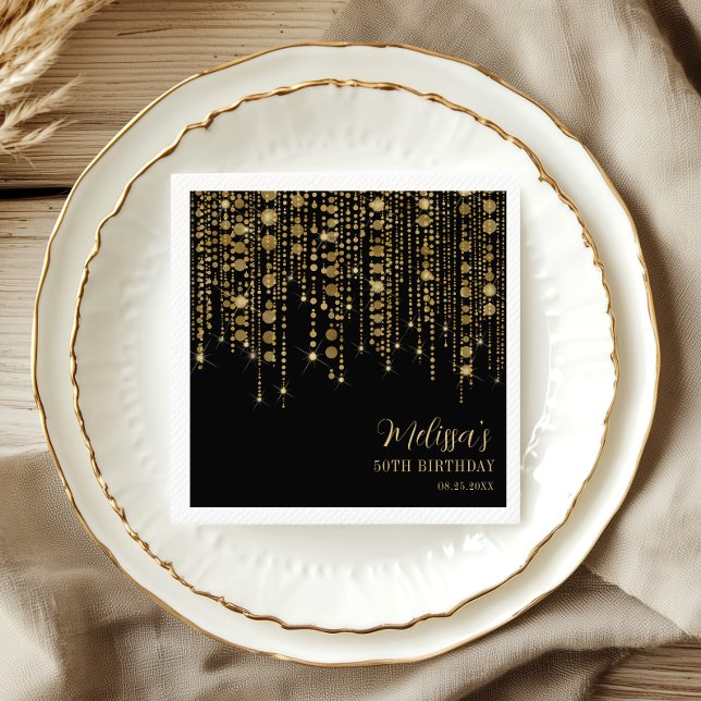 Black Gold Light String Adult Birthday Napkins (Creator Uploaded)