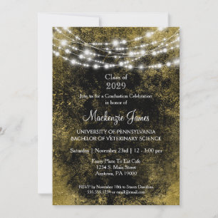 Black Gold Lights Graduation Party Invitation