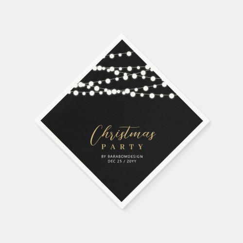 Black  Gold Lights Merry Christmas Holiday Party Napkins