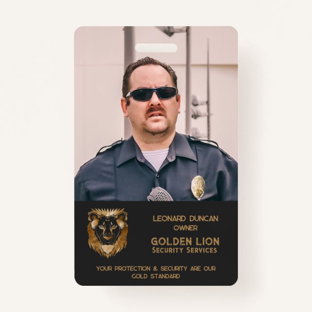 Black Gold Lion Business Logo Photo Employee  Badge (Front)