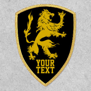Black Gold Lion Crest Shield Shape Patch