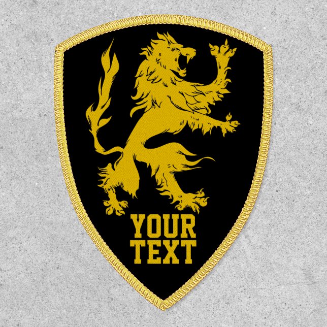 Black Gold Lion Crest Shield Shape Patch (Front)