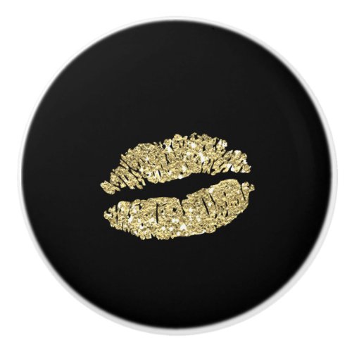 Black  Gold Lips Kiss Chic Glam Drawer Dresser Ceramic Knob