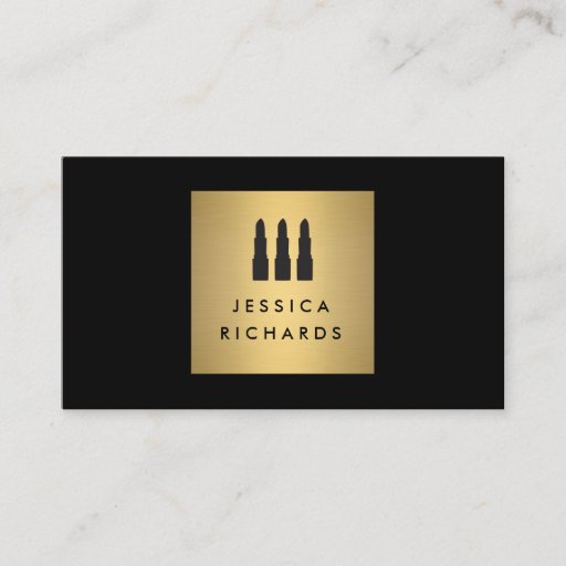 Customizable Black/Gold Lipstick Trio Logo for Makeup Artist Business Cards