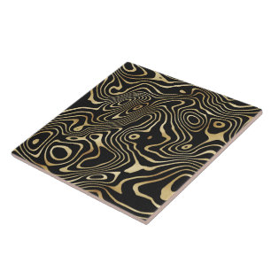Black Gold liquid swirl Abstract Design Ceramic Tile