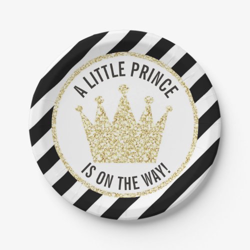 Black Gold Little Prince on the Way Baby Shower Paper Plates