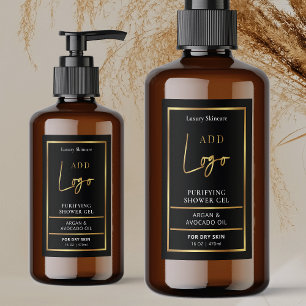 Black & Gold Logo 8 to 16 OZ Cosmetic Bottle Label