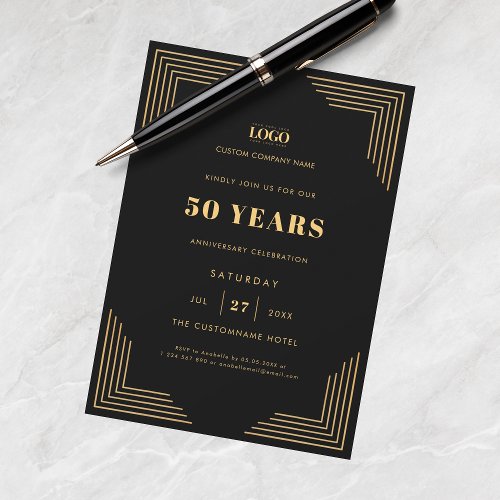 Black  Gold Logo Business 50th Anniversary Party Invitation