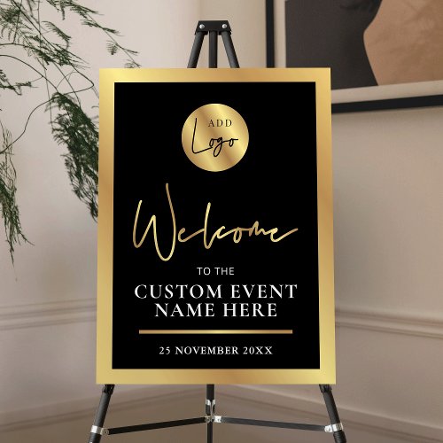 Black  Gold Logo Business Event Gala Welcome Sign