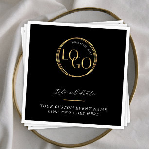 Black & Gold Logo Corporate Business Event Branded Napkins