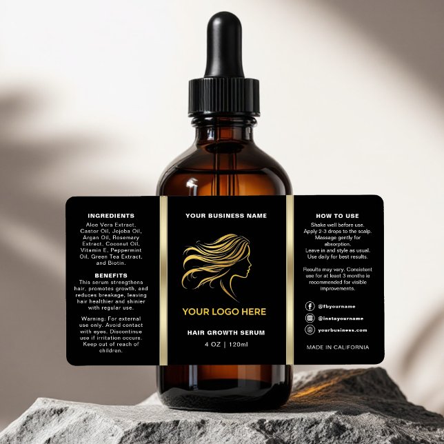 Black & Gold Logo Hair Oil Dropper Bottle Label (Creator Uploaded)