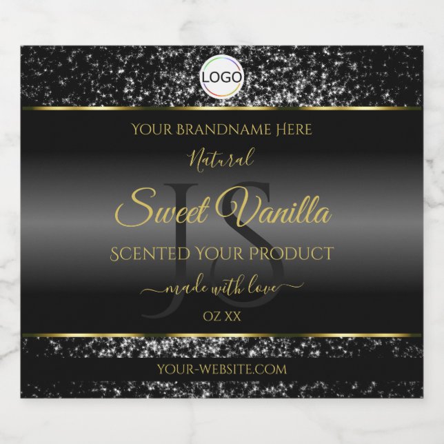 Black Gold Logo Initials Glitter Product Labels (Single Label)
