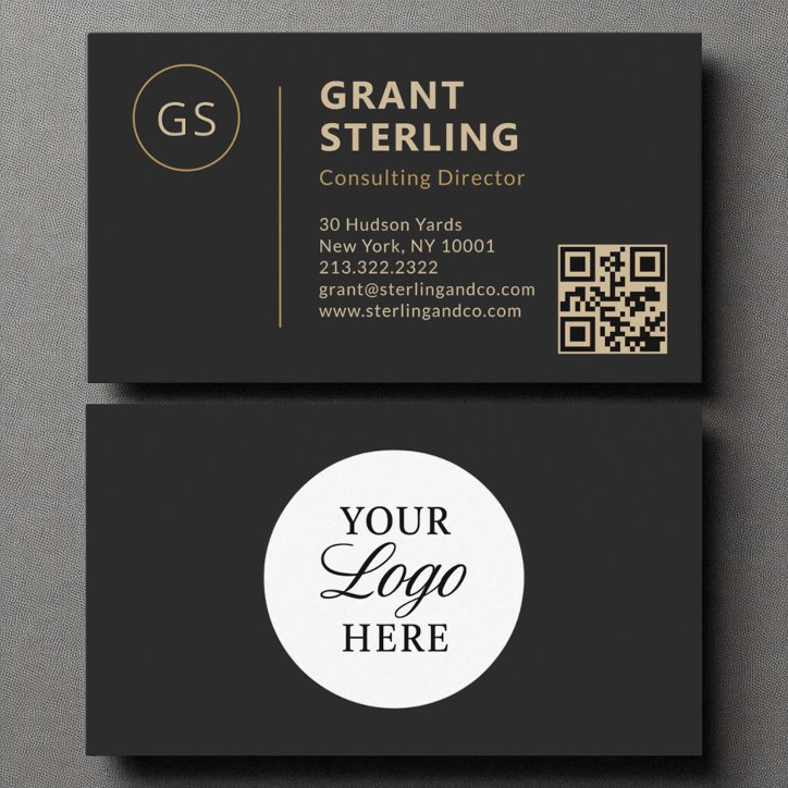 Black Gold Logo Minimalist Professional QR Code Business Card