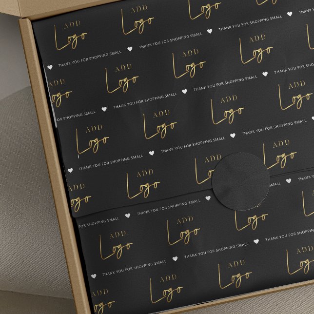 Black & Gold Logo Modern Brand Business Packaging Tissue Paper (Black and gold logo branded tissue paper with custom thank you for order text)