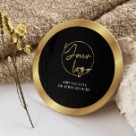 Black & Gold Logo Modern Corporate Event Branded Round Paper Coaster<br><div class="desc">Create custom branded paper coasters with this corporate Black & Gold Business Logo Paper Coasters. Featuring modern black and faux gold design with your logo in the centre and custom text. A great way to promote your business at your next event such as open house, trade show, or even use...</div>