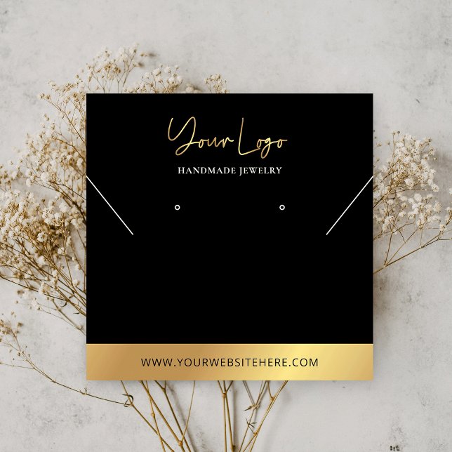 Black & Gold Logo Modern Earring Neckalces Display Square Business Card (Creator Uploaded)