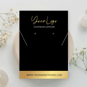 Black & Gold Logo Modern Necklaces Jewelry Display Business Card