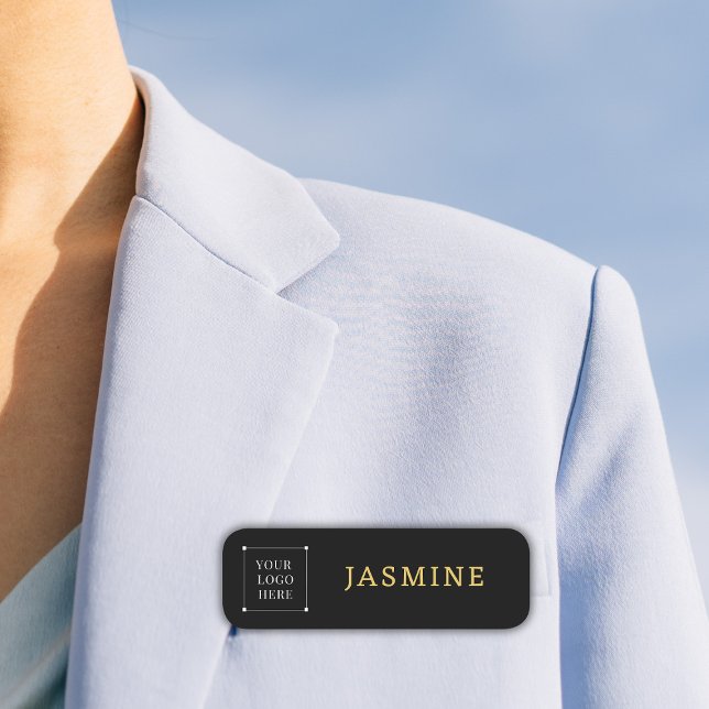 Black  gold Logo Modern professional Name Tag (business logo modern,employee staff name tag,title department name tag,)