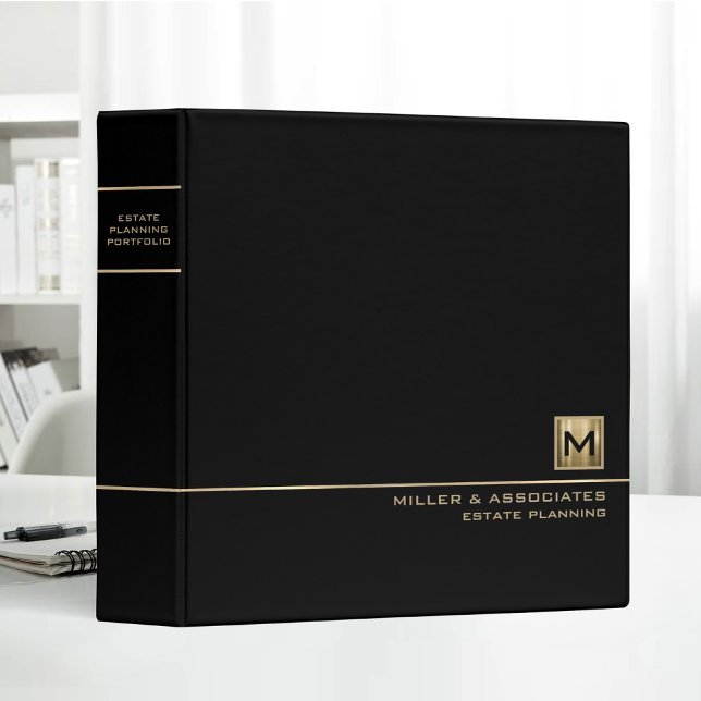 Black Gold Logo Monogram Estate Planning Portfolio 3 Ring Binder (Creator Uploaded)