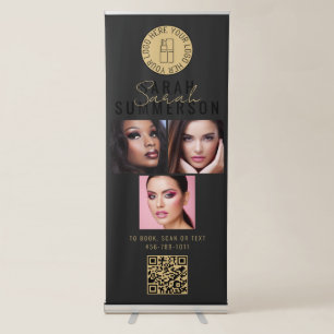 Black Gold Logo QR Code 3 Photo Makeup Studio Retractable Banner