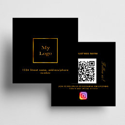 Black gold logo QR code Instagram follow us Square Business Card