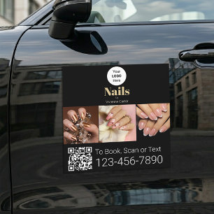 Black Gold Logo QR Code Photo Nail Salon Car Magnet