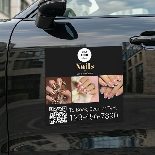 Black Gold Logo QR Code Photo Nail Salon Car Magnet (Black Gold Logo QR Code Photo Nail Salon Car Magnet)