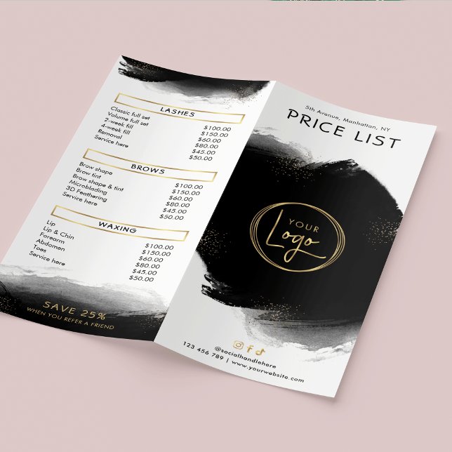 Black & Gold Logo Salon Bi-Fold Price List Menu Brochure (Creator Uploaded)