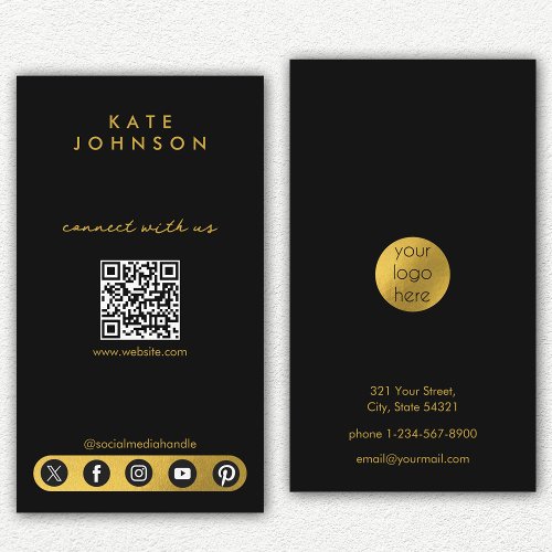 Black Gold Logo Social Media Connect With Us Business Card