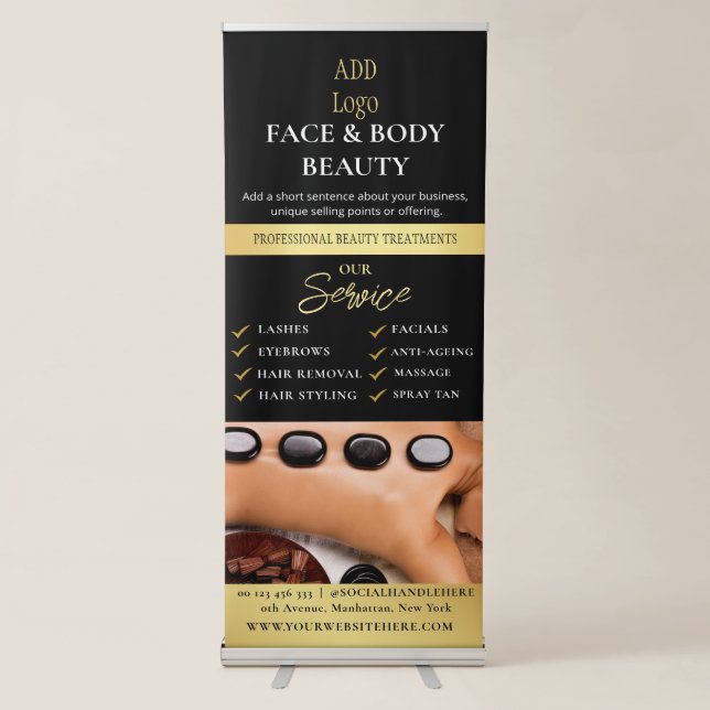 Black & Gold Logo Spa Salon Services Promotional R Retractable Banner (Front)