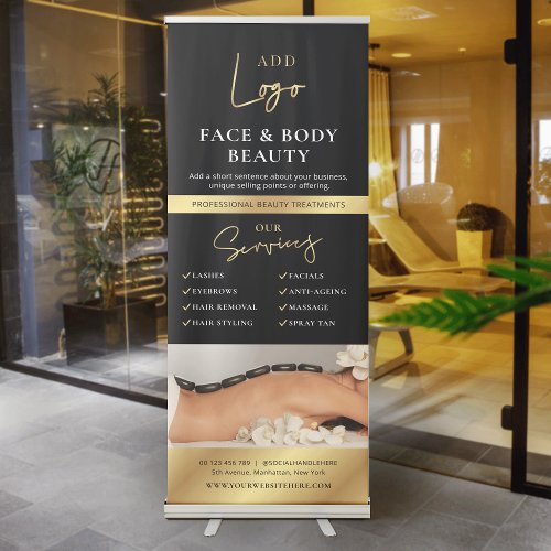 Black  Gold Logo Spa Salon Services Promotional Retractable Banner
