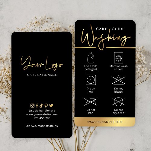 Black  Gold Logo Washing Care Instructions Business Card