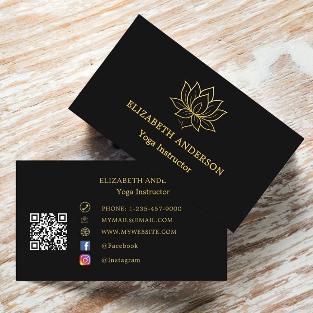 Black gold lotus flower Yoga Instructor Business Card (Creator Uploaded)