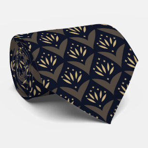 Black gold lotus vintage ethnic pattern neck tie