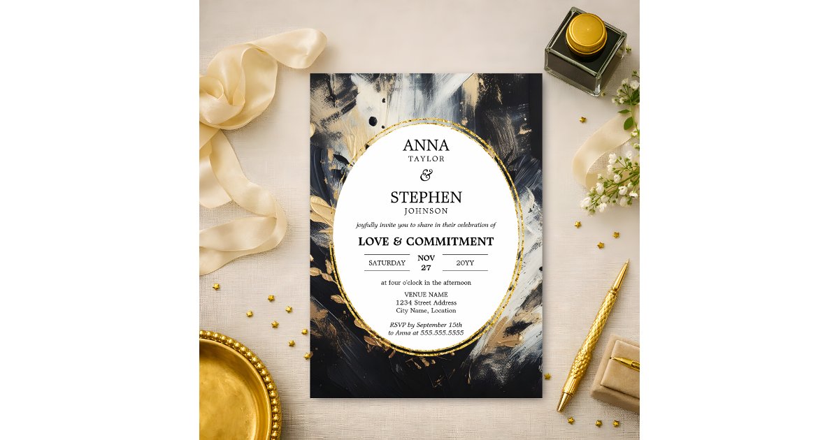 Black & Gold Love & Commitment Ceremony Invitation | Zazzle