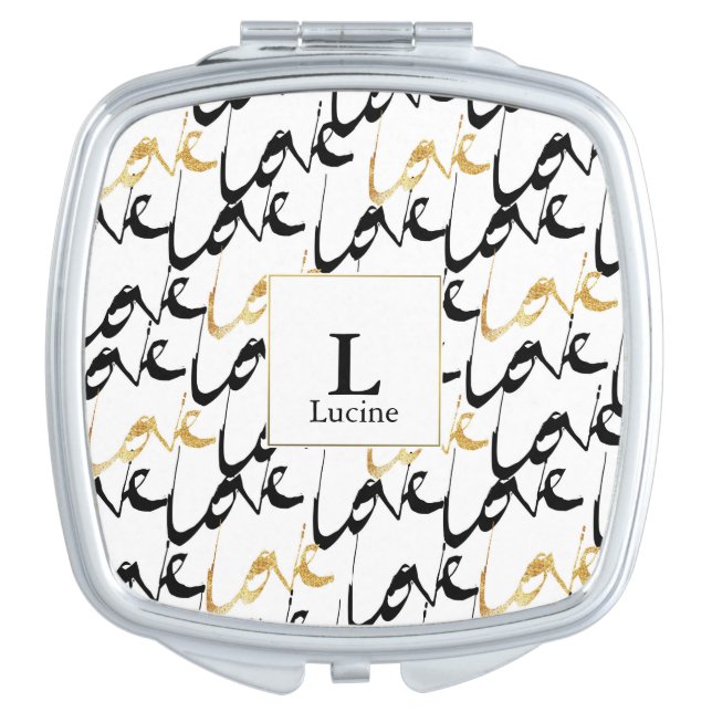 Black & Gold Love Compact Mirror (Front)