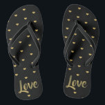 Black & Gold Love Hearts Flip Flops<br><div class="desc">Very trendy and very chic,  treat yourself or someone special to this black and gold love hearts flip flops.</div>
