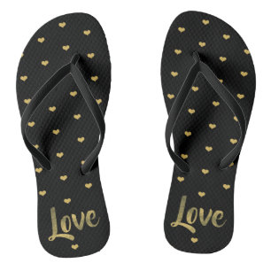 Black & Gold Love Hearts Flip Flops