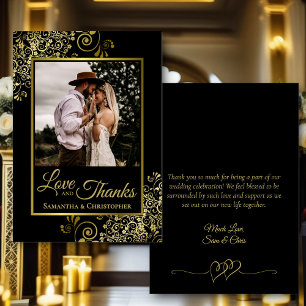 Black & Gold Love & Thanks Photo & Note Wedding Thank You Card