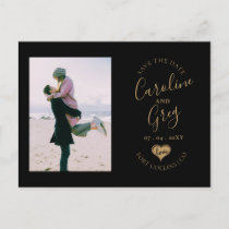 Black Gold Love Typography Photo Save the Date Announcement Postcard