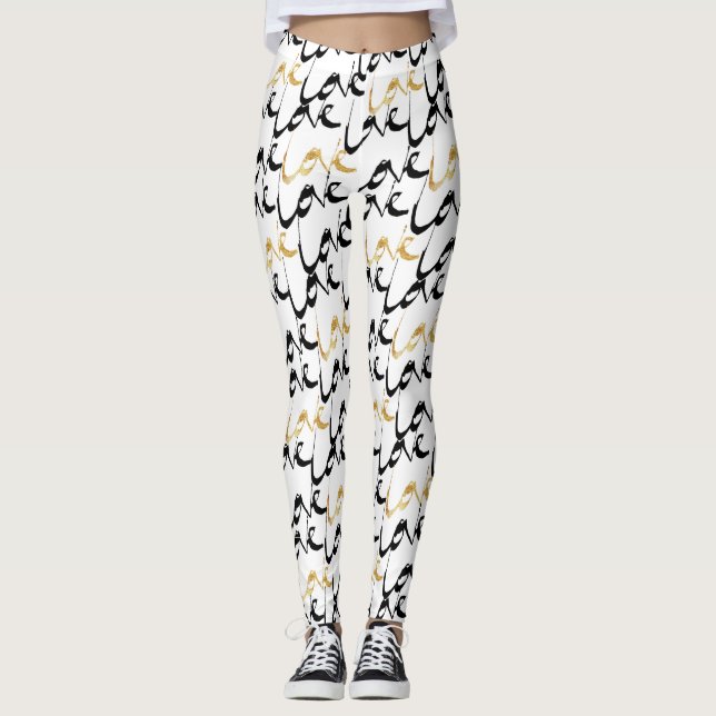 Black & Gold LOVE Women's Leggings (Front)