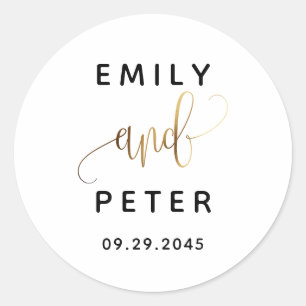 Black Gold Lovely Script Typography Wedding Classic Round Sticker