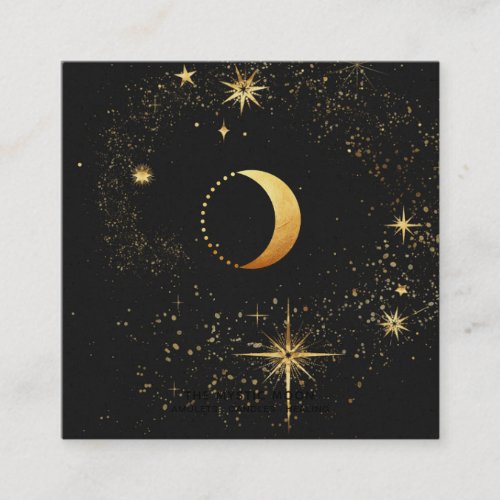  Black Gold Luna Lunar Stars Mystic Moon Square Business Card