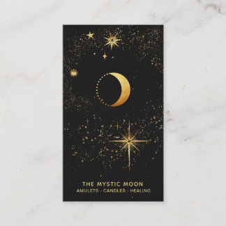 *~* Black Gold Lunar Stars Mystic Moon Luna Business Card